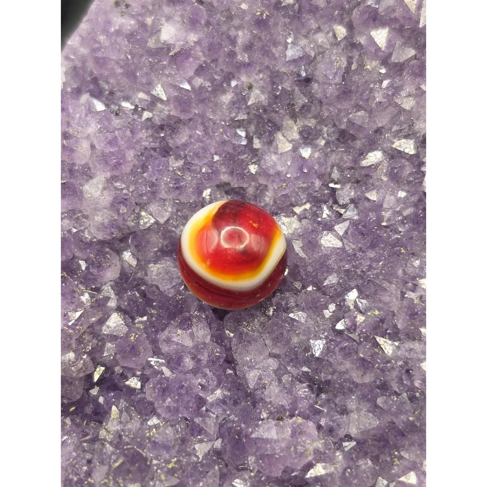 Vintage Beautiful Two Toned Red & White Stripe/Swirl HTF Marble Akro oxblood